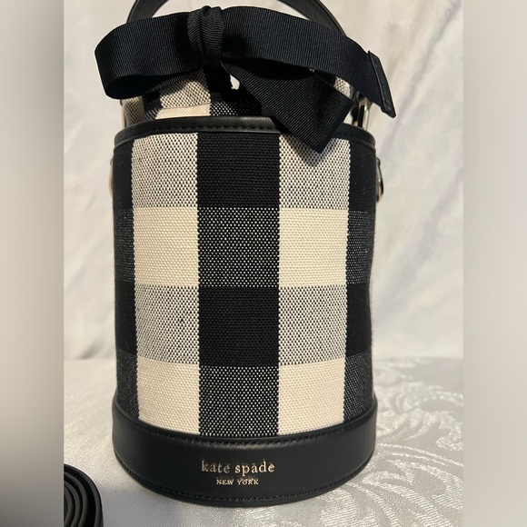 Kate Spade black multi picnic gingham small bucket bag